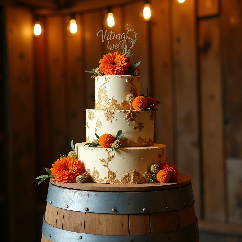 Naked wedding cake on tree stump